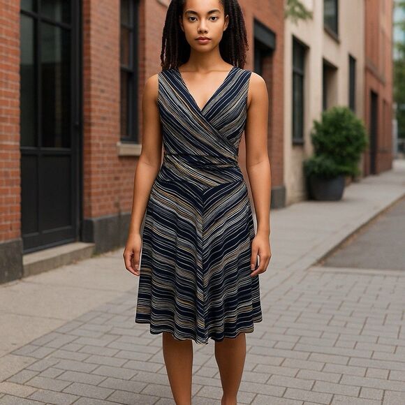 BCBGMAXAZRIA Dresses & Skirts - BCBGMaxazria Dress Womens Medium Blue Ruched Wrap Midi Stretch